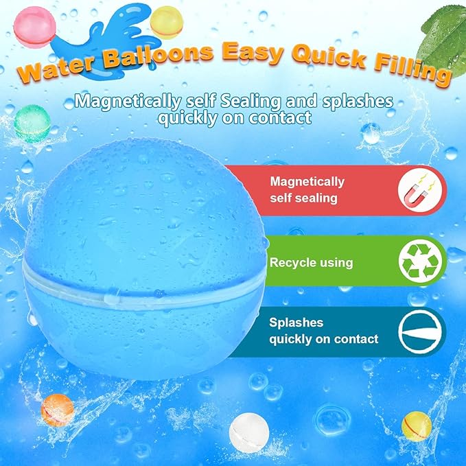 98K Reusable Water Balloons 6Pcs with Mesh Bag, Self Sealing Silicone Ball Latex-Free, No Clean Hassle, Easy to Fill, Summer Water Toys Swimming Pool Beach Park Yard Outdoor Games Party Supplies