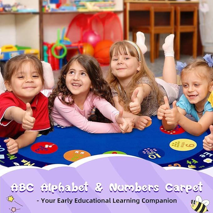 ABC Alphabet Numbers Classroom Rug, 6ft × 9ft Large Oval Preschool Rugs, Kids Carpet for Playroom Daycare Room Play Area Bedroom Living Room, Toddler Early Learning Carpets