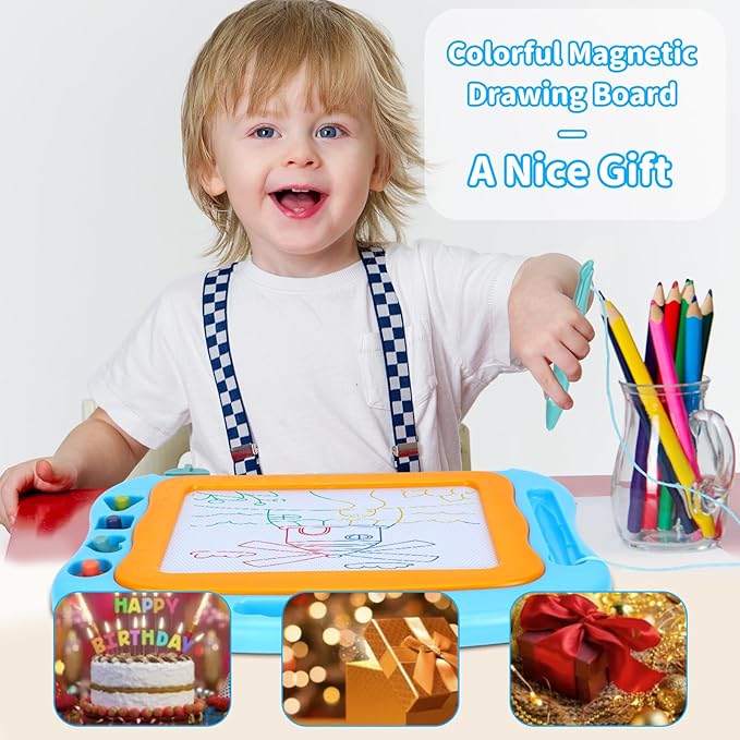 BABLOCVID Magnetic Drawing Board Toddler Toys for Boys Girls, 15 Inch Erasable Doodle Board for Kids Colorful Etch Education Sketch Doodle Pad Toddler Toys for Age 3 4 5 6 7 Year Old Boy Girl Blue