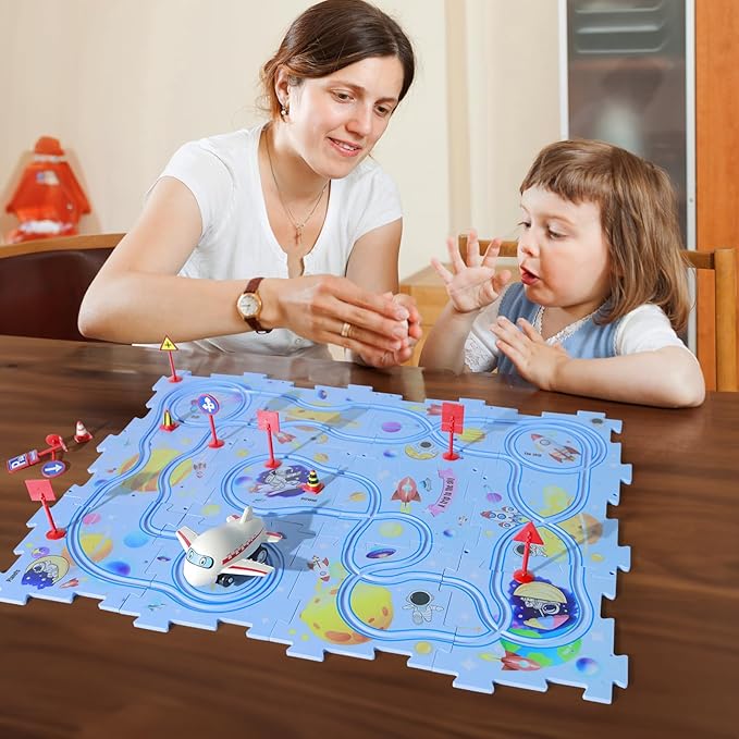 Plastic Puzzles for Kids Ages 3-5 with A Cute Vehicle, Toddler Puzzle Track Play Set Gift, Race Tracks for Kids 3-5, Toys for 3 4 5 6 Year Old Boys Girls, Montessori Toys for Toddler