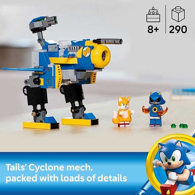 LEGO Sonic The Hedgehog Cyclone vs. Metal Sonic - Building Toy for Kids, Boys and Girls, Ages 8+ - Mech Suit with Metal Sonic and Tails Minifigures for Pretend Play - Gift Idea for Birthdays - 77002