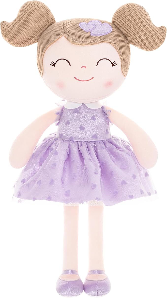 Gloveleya Baby Doll Valentines Day Gifts I Love You Gifts Soft Toy Plush Dolls Purple Flocking Heart Girl 16 Inches