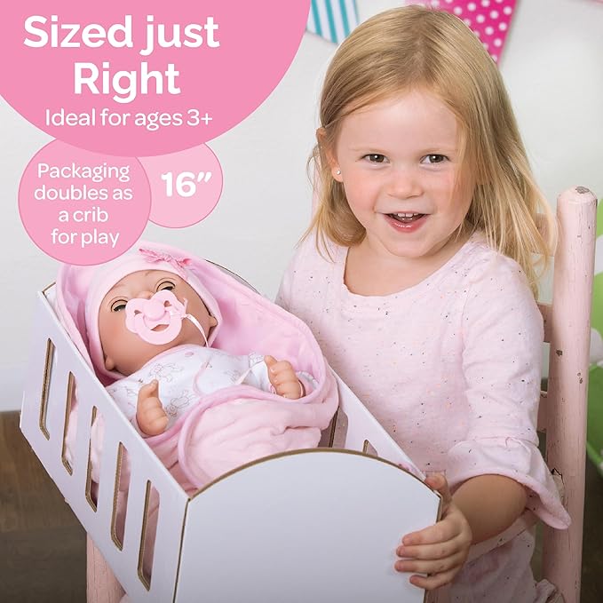 Adora 16 Inch Girl Baby Doll with Accessories Matching 9-Piece Set Including a Pacifier, Hospital, Bracelet, Diaper, and More Gift for Toddlers Ages 3+ Adoption Babies Collection - Precious