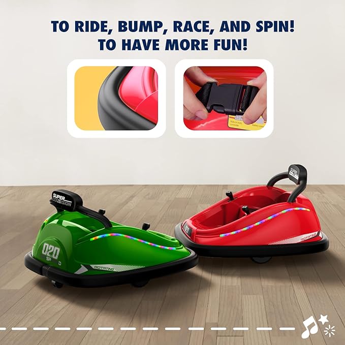 Ride-On Toy, 12V Electric Bumper Car with Remote, Music for Kids Ages 1-6, Unisex Gift, Red