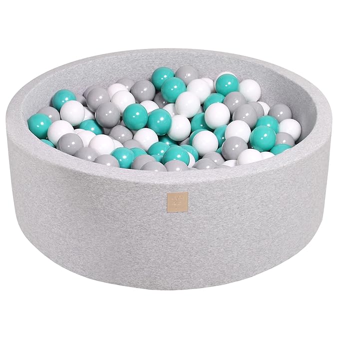 MeowBaby 35 by 11.5 Inch Foam Baby Ball Pit with 200 Foam Balls Included for Easy Set Up in Toddlers Playpen, Turquoise/Grey/White