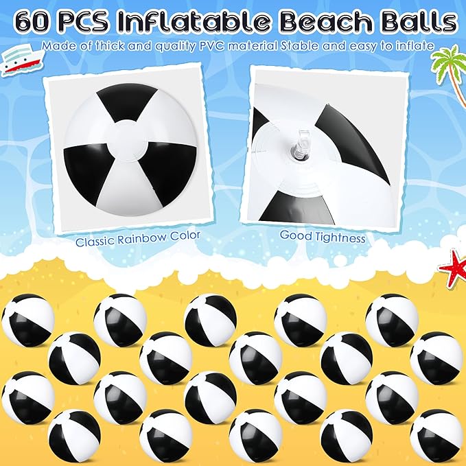 Zhanmai 60 Pack 12 Inch Inflatable Beach Balls Bulk for Party Favors for Boys and Girls Pool Beach Ball Water Game Toys Birthday Decorations(Fresh Color)