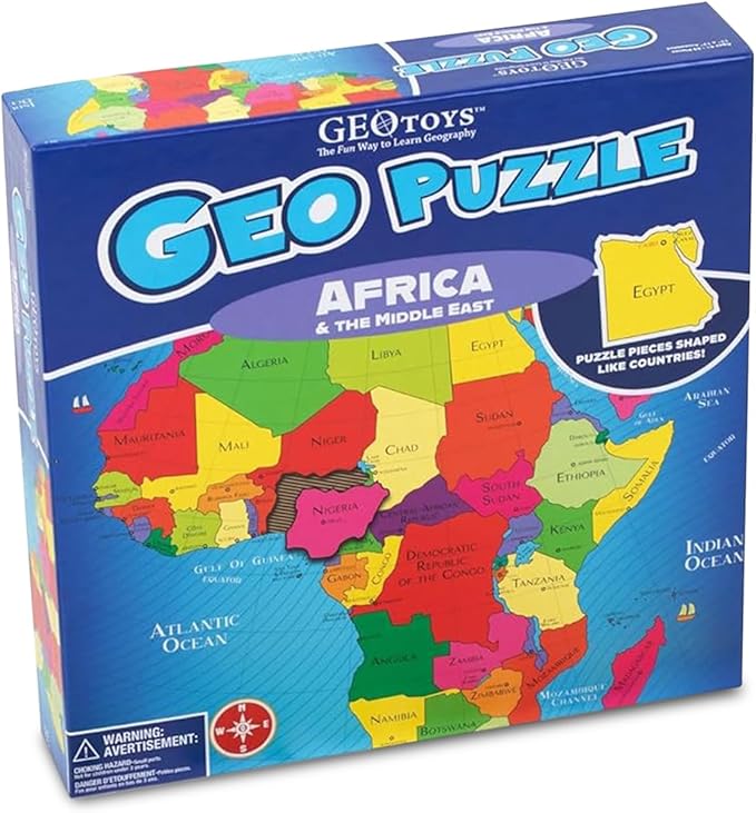Geotoys GeoPuzzle, Africa and Middle East Shaped Jigsaw Puzzle, 65 Pc Geography Puzzle, Map Puzzle - Jigsaw Puzzles for Kids Ages 6-9 Years Old