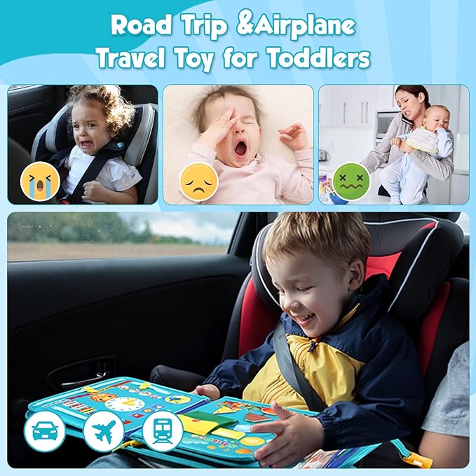 Green Montessori Busy Board Book for Toddlers 1-3, Montessori Toys for 1-3 Year Old Boy Birthday Gift, Educational Quiet Activity Books for Toddlers 1-3, Ages 2-4 Travel Toys for Airplane Car