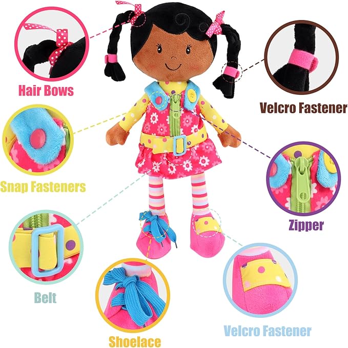 Sugar Snap Plush Learn to Dress Doll for Toddlers - 15" - for 2 Year Old Girl - Montessori