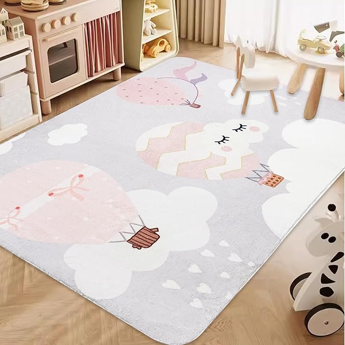 ABREEZE Kids Rug Play Mat Ultra Soft Rugs for Kids Room, 5'x6.6' Non Slip Cartoon Children Nursery Rug Baby Rug Area Rug Kids Carpet for Bedroom Decor Playroom Living Room, Balloon