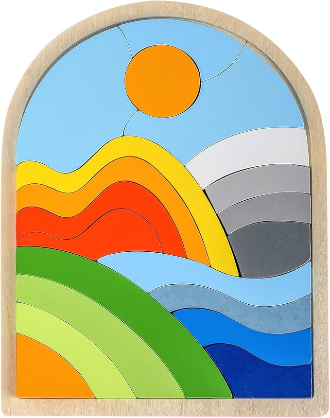 Kids Puzzles Ages 3-5, Wooden Puzzles for Toddlers 3-5, Color Shapes Puzzles for Kids Ages 4-6, Toddler Puzzles Montessori Toys for 3 Year Old, Great Gifts for 3+ Year Olds (Hills)