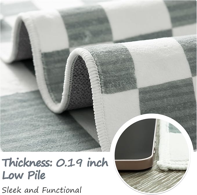 jinchan 5x7 Checkered Area Rugs for Kids Room - Machine Washable Soft Rug Modern Geometric Lattice Non-Slip Carpet for Nursery Playroom Living Room Bedroom Dining Room Home Office Grey