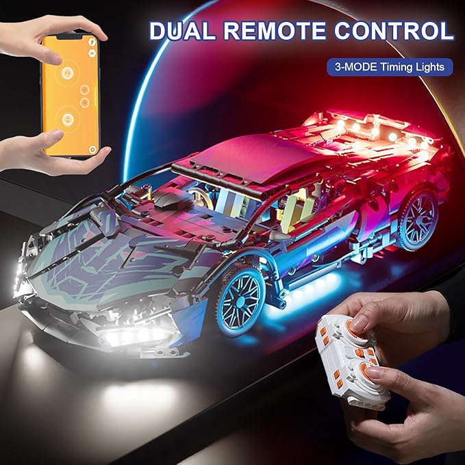 Sport Race Car Building Block Sets for Adults Boys,Remote Control APP Supercar Toys Kits with LED Lights 1:14 Collectible MOC Contruction Birthday Gift for Teens Age 8-12 12-16,14 14+(1314 PCS)