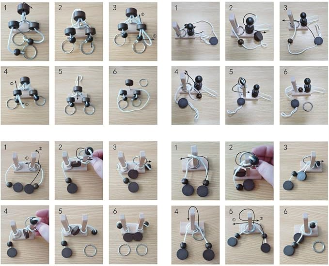 Brain Teaser Puzzle Wooden Threading Rope Loop Puzzle Luban Lock Brain Teaser Game Adult Kids Toy Puzzles for Adults (4)