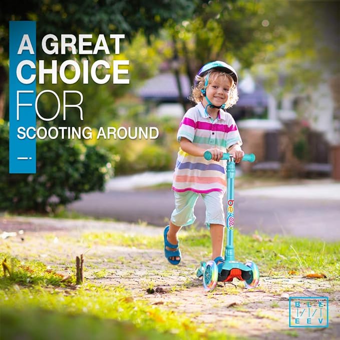 BELEEV A2 Scooters for Kids 3 Wheel Kick Scooter for Toddlers Girls Boys, 4 Adjustable Height, Lean to Steer, Light up Wheels, Extra-Wide Board, Easy to Assemble for Children Gift Sport Toys Ages 3-12