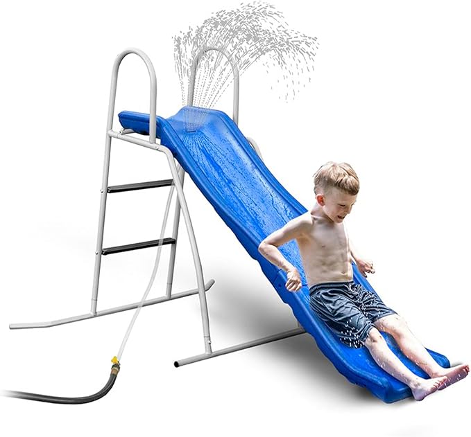 XDP Recreation Water Wave Slide Plus for Kids Ages 3-8, 6 Foot - Freestanding Outdoor Waterslide w/Built-in Adjustable Sprinkler & Ground Tarp, Wet or Dry Summer Backyard Fun