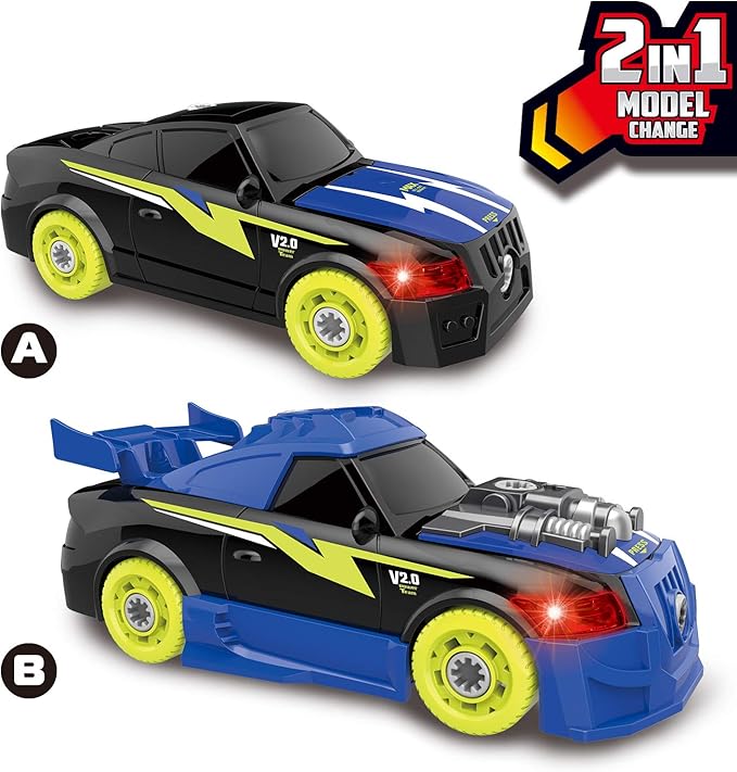 Pup Go Take Apart Toy Racing Car Sound Light, 2 in 1 Build Your Own Car, Drill & Power Tools, Gift Present Children Construction Building Toys for Age 3+ Year Old Boy Kids(4 Spare Screws Included)