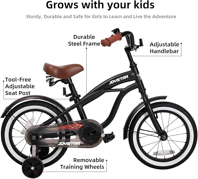 JOYSTAR 12 14 16 Inch Kids Cruiser Bike for Ages 2-7 Years Old Girls & Boys, Children's Bicycle with Training Wheels, Coaster Brake, Fenders & Adjustable Seat