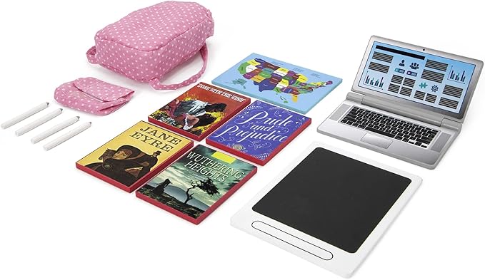 Playtime by Eimmie 18 Inch Doll Furniture School Desk & Classroom Set – White, Wooden Playset with Educational Accessories, Fits American, Generation, My Life & Similar 14”-18” Dolls