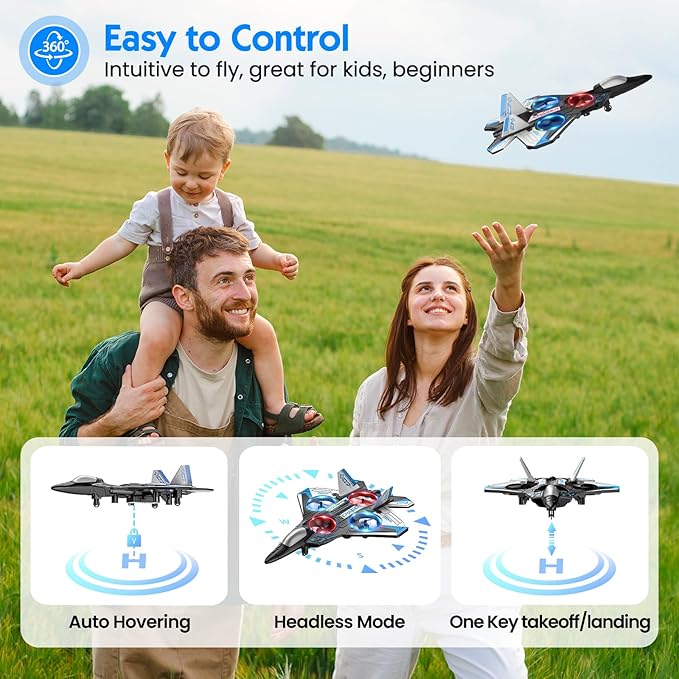 RC Plane Drones for Kids Remote Control Airplane, Aircrafts for Boys and Girls, Jet RC Helicopter Drone with LED Lights, Altitude Hold, 360° Flip, 2 Rechargeable Batteries Fly Toy