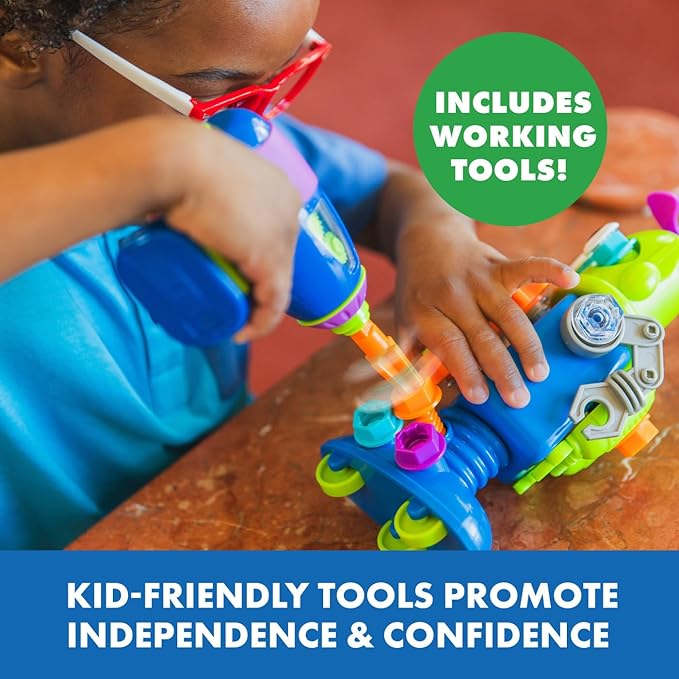 Educational Insights Design & Drill Robot Workshop - Construction Toys & Tools for Kids, Robot Toy Building Sets, Kids' Tool Set with Real Electric Drill Toy, Take Apart STEM Set, Gifts for Ages 3+