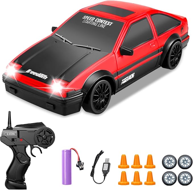RC Drift Car, Mini RC Drift Car for Adults 1:24 Remote Control High Speed Race Drifting Cars, 2.4GHz 4WD Racing Hobby Toy Car with Headlight for Boys and Girls and Adults (Red)