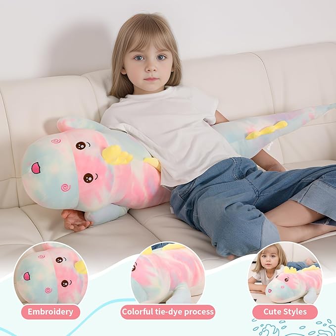 32inch Giant Colorful Dinosaurs Plush Toys Body Pillow, Cute Dinosaur Stuffed Animals Doll, Soft Big Dinosaur Plushies, Gift for Kids Boys, Birthday