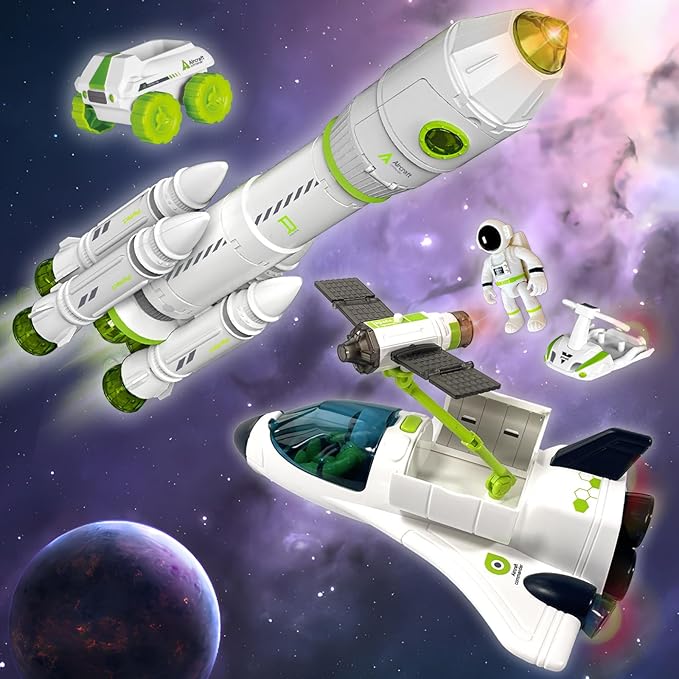 Space Rocket Shuttle Toy Set, Spacecraft Airplane Toys for Kids with Lights & Sound & Astronaut Figures,Spaceship Toys Gift for Boys 3-5-8