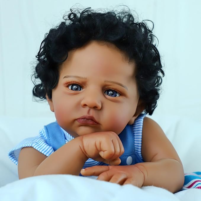 SCOM Reborn Baby Dolls Black Boy - 20 Inch Realistic Newborn Boy Doll Lifelike Weighted Soft Body African American Real Life Baby Dolls Gift for Kids Age 3