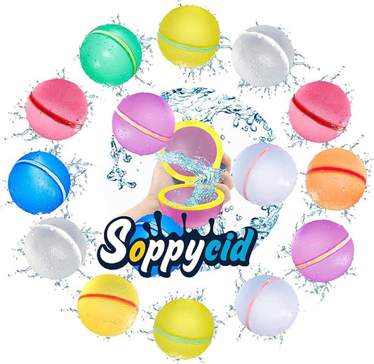 SOPPYCID Water Balloons Reusable, Latex-Free Silicone Water Splash Bombs Quick Fill, Summer Water Toys for Kids Adults Outside Pool Party Games (Cream 15PCS)