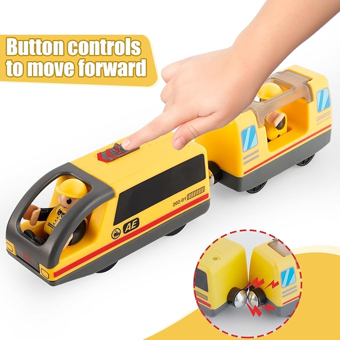 Electric Train Set Toys Wooden Magnetic Cars - Locomotive Auto Forward/Backward/Park, Gift for 3 4 5 6 Year Old Toddlers Kids Boys Truck Trains Toy, Compatible with Common Wooden Train Tracks