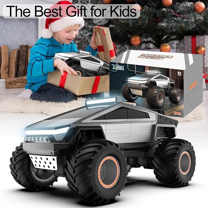 Remote Control Pickup Truck Toy Car, 1:12 Scale Monster Truck Toys with Alloy Shell Lights and Sounds, 4WD All Terrain Off-Road RC Car Boy Kids Toys for Ages 6+, Christmas Birthday Gift