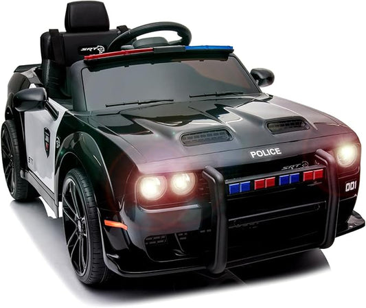 Kids Electric Car | Licensed Dodge Challenger Ride-On 12V Battery-Powered Vehicle with Remote, LED Lights, Bluetooth, MP3 for Boys and Girls, Police