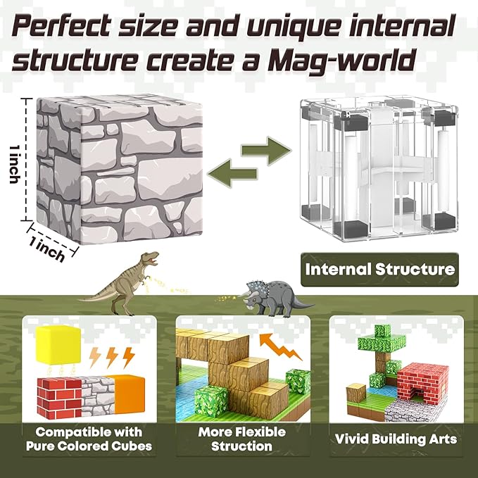 Magnetic Blocks-Build Mine Magnet World Rock Edition, Magnetic Toys for Boys & Girls Age 3-4 4-5 6-8, STEM Montessori Sensory Toys for Toddlers Gifts for 3+ Years Old Girls Boys