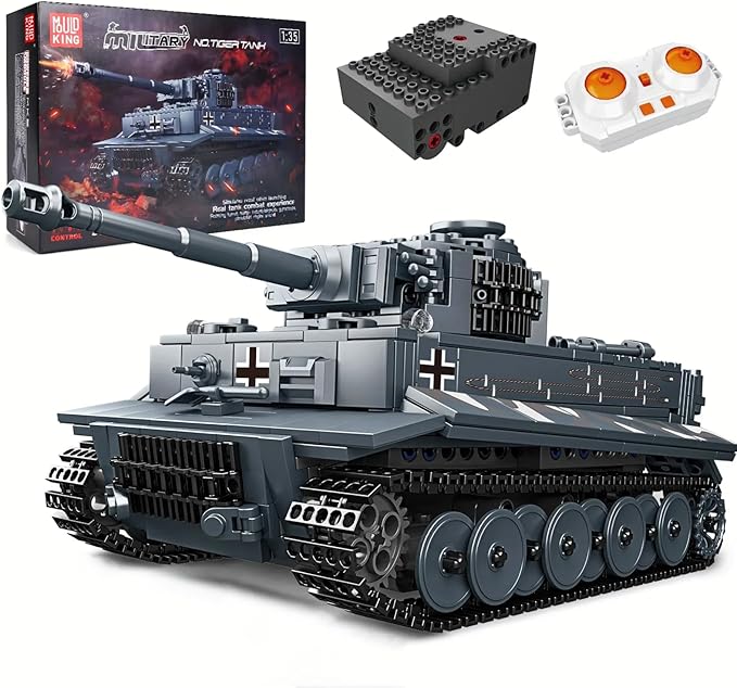 Mould King 20014 Tiger Tank Building Blocks Toy, MOC Technology Tiger Tank, Military Vehicle Model Construction Blocks Toys with with Remote Controller