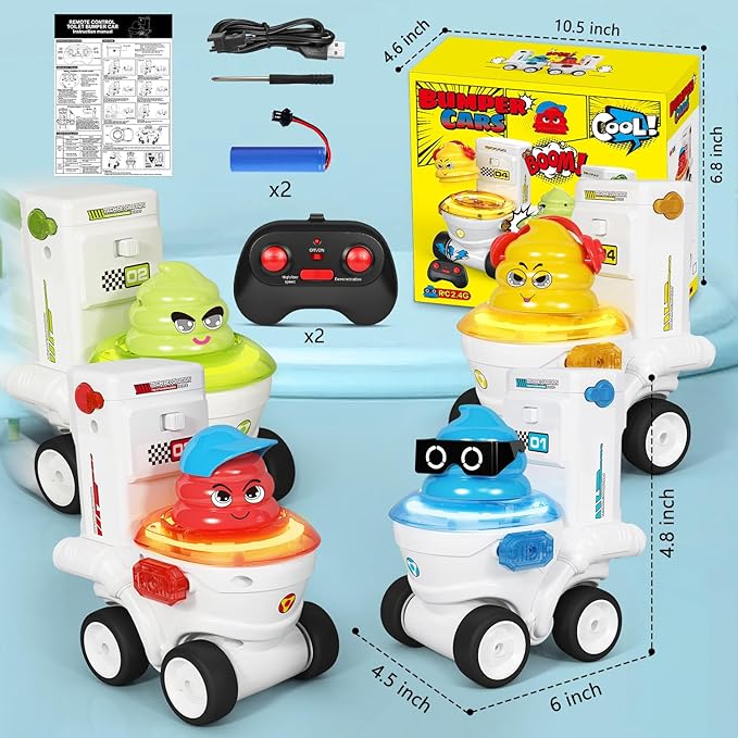 Remote Control Car Toys Set of 4 for Kids Rechargeable RC Car Ejecting Bumper Car with LED Light & Music Effects RC Vehicle Birthday for Kids Age 3 4 5 6 7 8+ Family Interaction