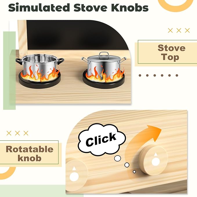 Cedar Wood Outdoor Play Kitchen for Kids, Mud Kitchen with Water Faucet, Dual-Sided Chalkboard, Storage Shelves, Cups, Removable Sink, and Pretend Stove – Backyard Toddler Playset for Boys and Girls