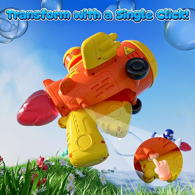 2 Pack Transformable Airplane Bubble Gun for Kids, 3-in-1 Bubble Blower Machines Toys with One-Click Transformation, LED Lights, and Rich Bubble Output, Ideal for Outdoor Play, Parties, Gifts
