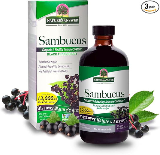 Nature's Answer Sambucus Elder Berry Extract Syrup 8 Ounce (3 Pack) | Daily Immune Support | Packed with Antioxidants | Family Friendly | Flue Season Defender