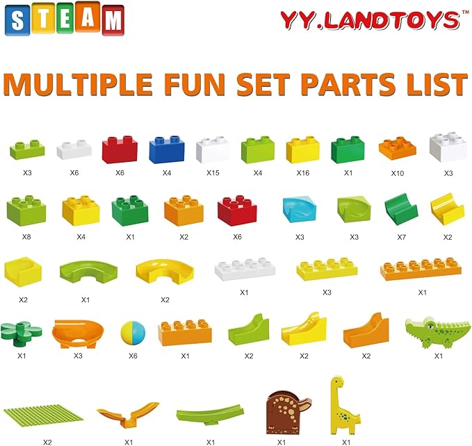 Dinosaur Marble Runs for Kids 4-8 Building Blocks Compatible with LEGO DUPLOS for Age 2-5/138Pcs Classic Big Blocks Marble Run for kids Ages 3-5 STEM Toy/Montessori Toys Gift for Kids Age 3,4,5,6,7,8+