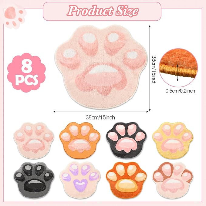 8 Pcs Classroom Carpet Kids Rug 15 x 15 Inch Back to School Supplies Round Non Slip Mat for Nursery Kindergarten Playroom Bedroom(Paw)