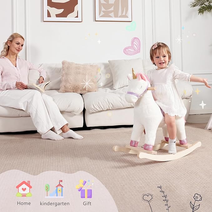 labebe - Toddler Rocking Horse, Ride Unicorn, Kid Ride On Toys for 1-3 Year Old, Plush Animal Rocker with Realistic Sounds, Baby Unicorn Rocker Gift for 12M+ Baby Girls Boys(Purple)