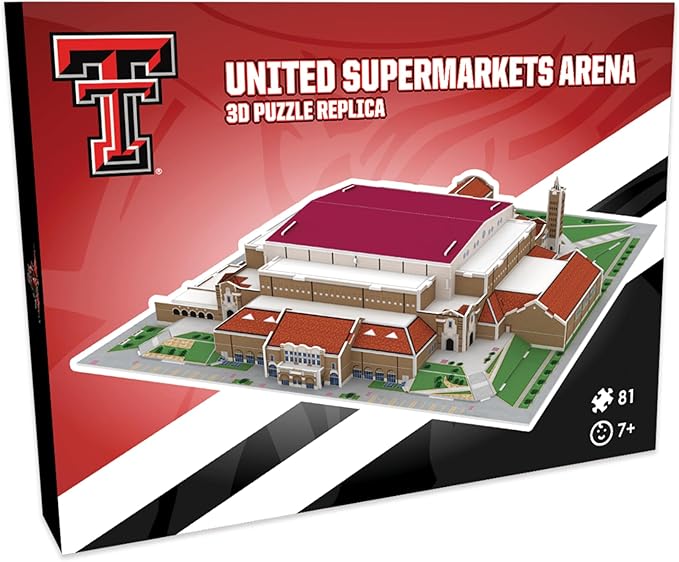 Pro Lion 3D Jigsaw Puzzle of Texas Tech Red Raiders Basketball Stadium - 81 Pieces | 2 Hour Build Time | Home of Texas Tech Basketball Team | NCAA Basketball Gifts for Boys, Men & Kids Aged 8 & Up