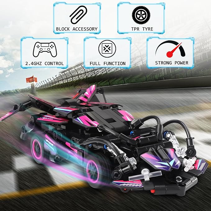 STEM Toys for 6-10 Year Old Boys Girls - 306 pcs RC Car Building Block Set - Remote Control Racing Car Building Toy Sets Kit for Kids (Black)