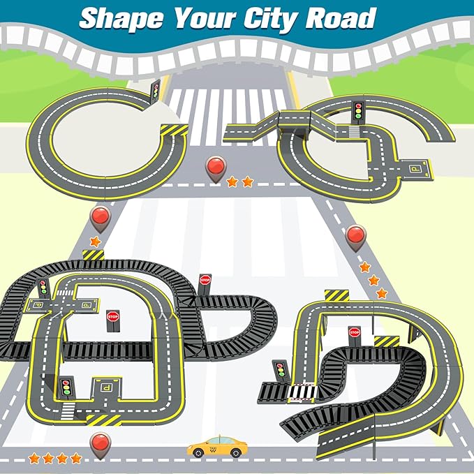 Magnetic Tiles Road Cars Toys Magnetic Building Blocks Boys Toys Road & Train Track Expansion Pack Magnetic Building Blocks Construction Toys Kids Toys for Ages 3-12 Boys Girls Building Toy