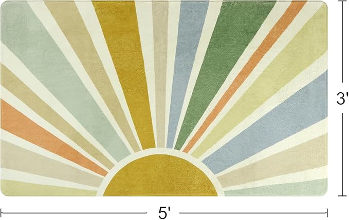 STARUIA Boho Washable Rug 3'x5' Kids Area Rug for Playroom, Colorful Kids Rug for Bedroom, Non-Slip Throw Sun Carpet Soft Small Sunshine Rugs for Office Nursery Entryway Dorm