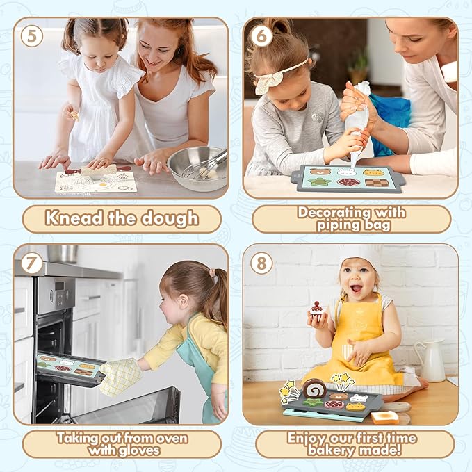Lehoo Castle Play Food Set for Kids Kitchen, Play Kitchen Accessories Wooden, Kids Baking Set for Boys, Toys Cupcakes and Cookie Maker, Preschool Cooking Toys for Toddlers Boys Girls Ages 3+