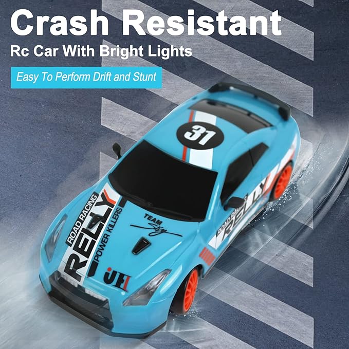 RC Drift Car Remote Control Car 2.4GHz 1:24 Scale 4WD 15KM/H High Speed Model Vehicle LED Lights Drifting Tire Racing Sport Toy for Adult Boys Girls Kids Gift 2Pcs Rechargeable Batterie