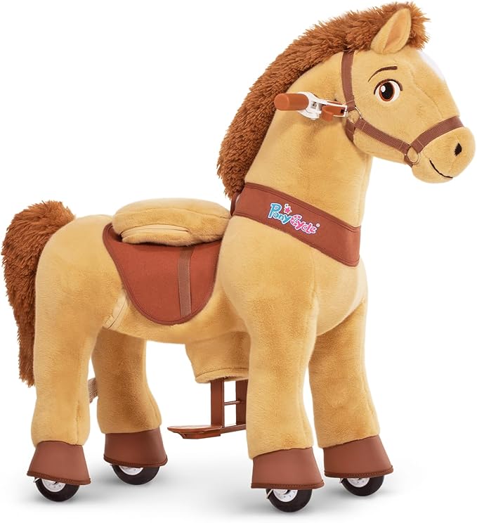 PonyCycle Ride on Horse Ride on Toys Riding Horse Ride on Pony for Toddlers 3-4 with Brake Essential Model E (30" Height/Size 3/ Light Brown) Riding Toys for Kids Gifts Plush Animal Pony Ride E336