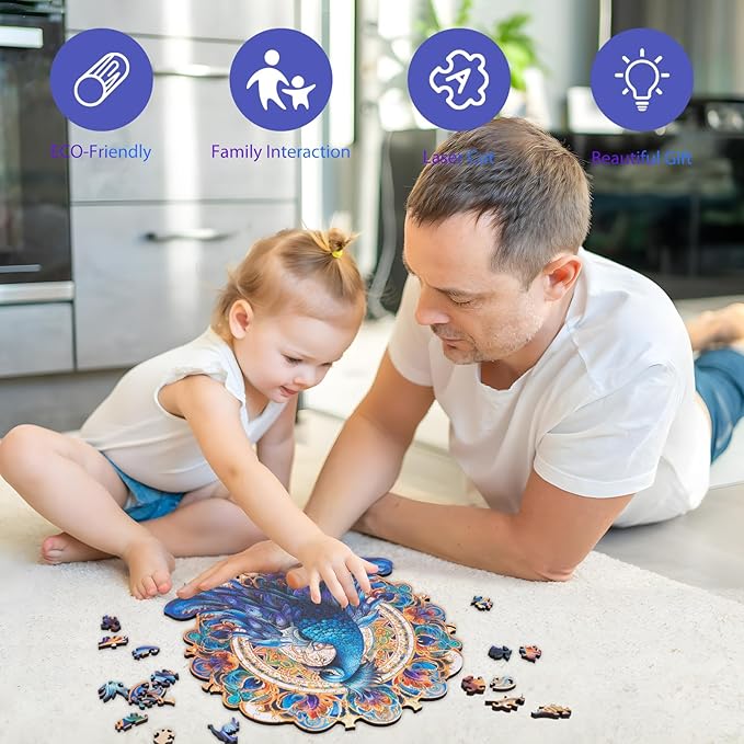 Blue Peacock 200 Pieces Wooden Jigsaw Puzzles for Adults with Unique Irregular Shape Fun Challenging Bird Puzzles for Kids and Couples on Birthday,Children’s Day,Christmas 11.2" x 11.2"